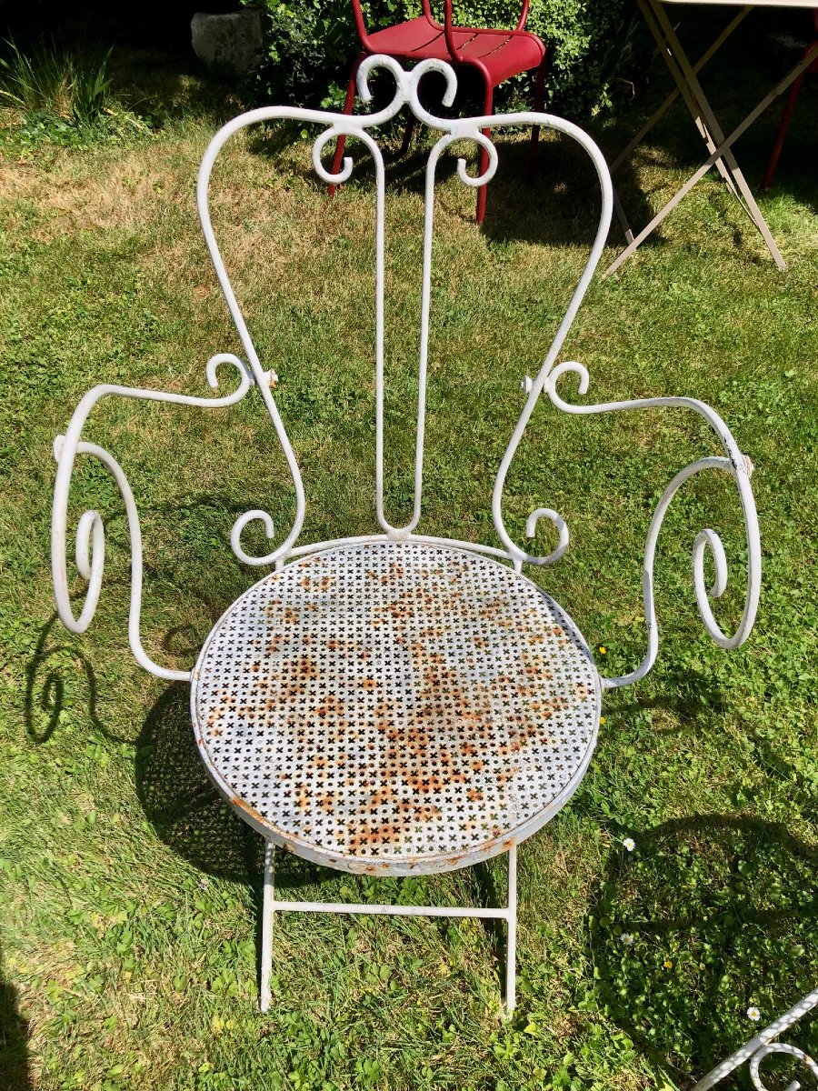 fausse paire de fauteuils de jardin, fer forgé début XXe -photo-3