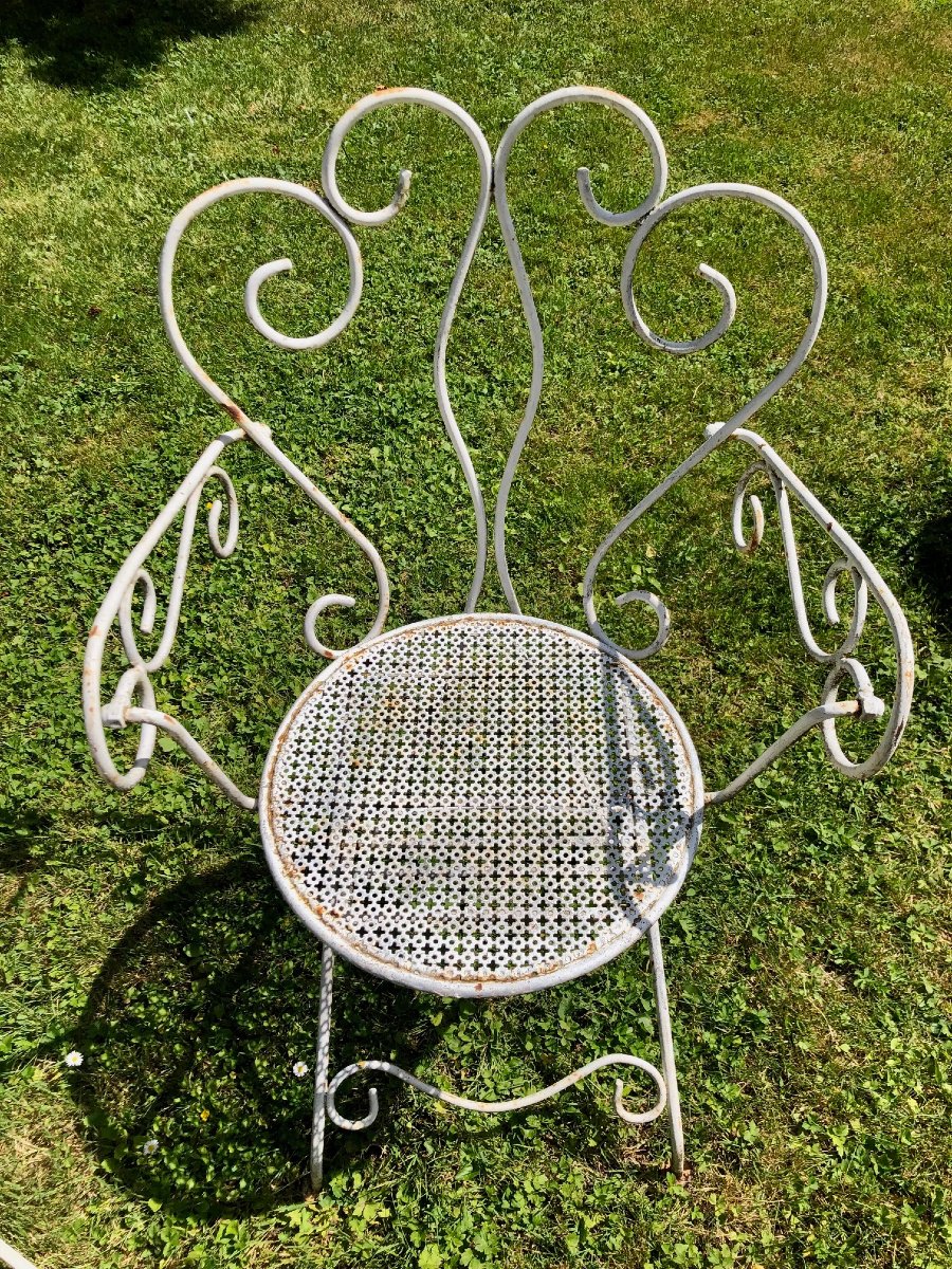 fausse paire de fauteuils de jardin, fer forgé début XXe -photo-4