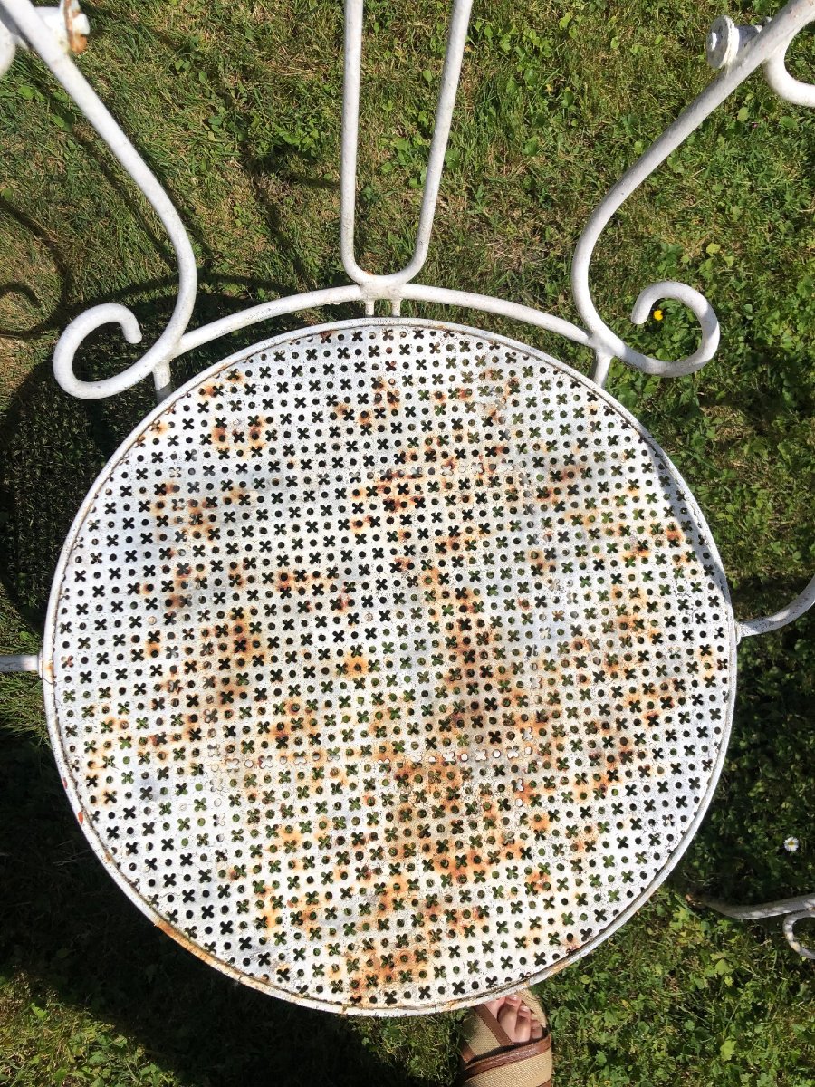 fausse paire de fauteuils de jardin, fer forgé début XXe -photo-2