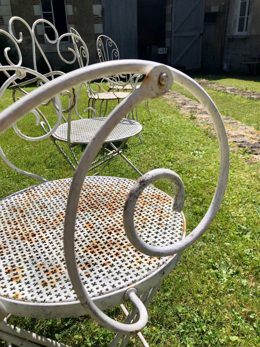 fausse paire de fauteuils de jardin, fer forgé début XXe -photo-3