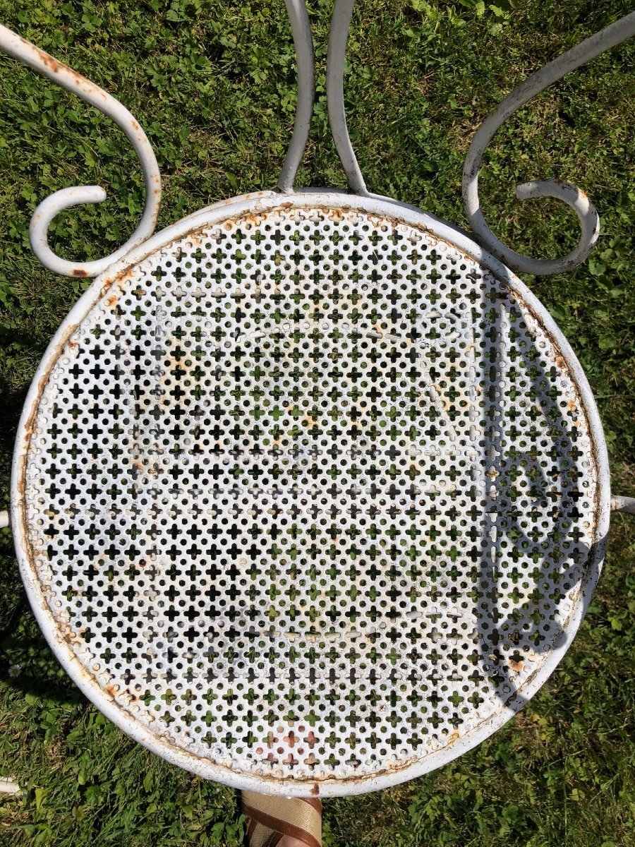 fausse paire de fauteuils de jardin, fer forgé début XXe -photo-5