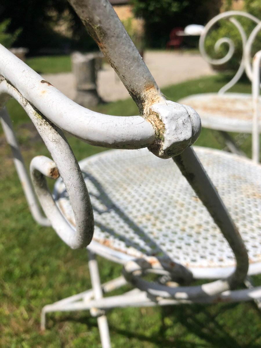 fausse paire de fauteuils de jardin, fer forgé début XXe -photo-6