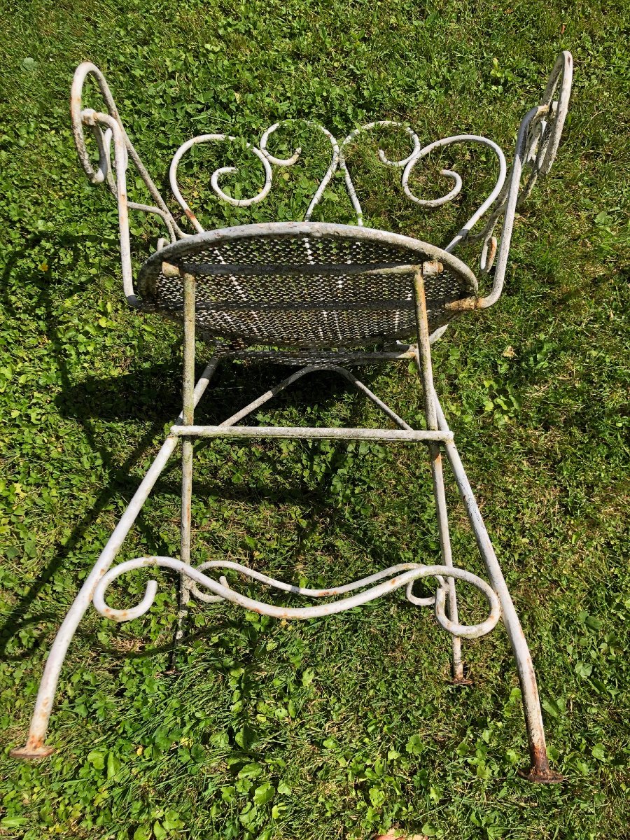 fausse paire de fauteuils de jardin, fer forgé début XXe -photo-7