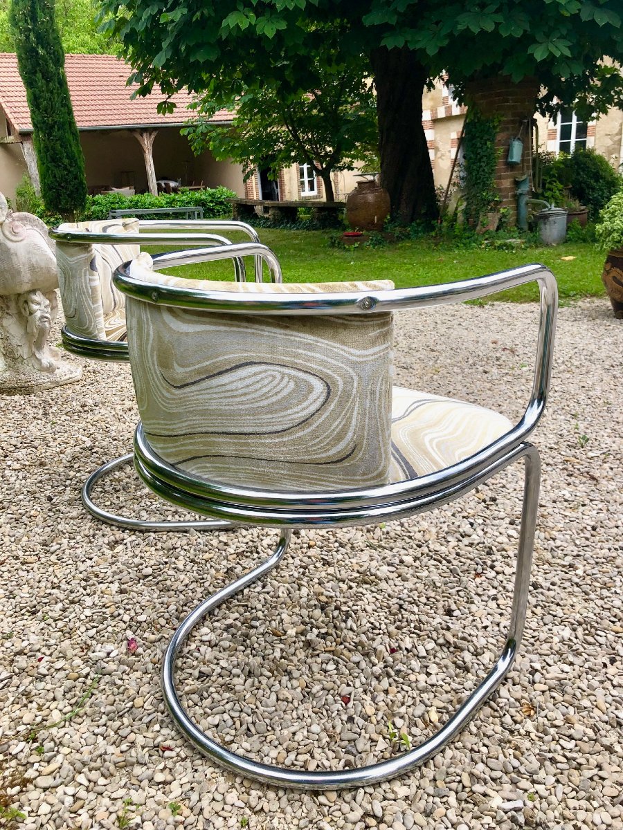 paire de chaises "canteliver" en métal chromé, forme gondole, années 70-photo-3