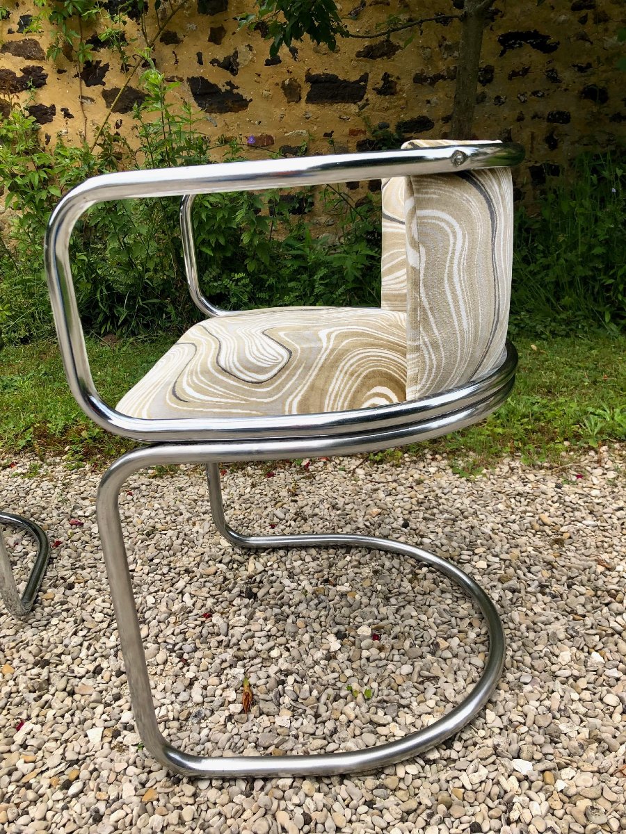 paire de chaises "canteliver" en métal chromé, forme gondole, années 70-photo-4
