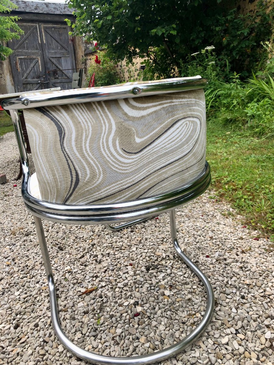 paire de chaises "canteliver" en métal chromé, forme gondole, années 70-photo-1