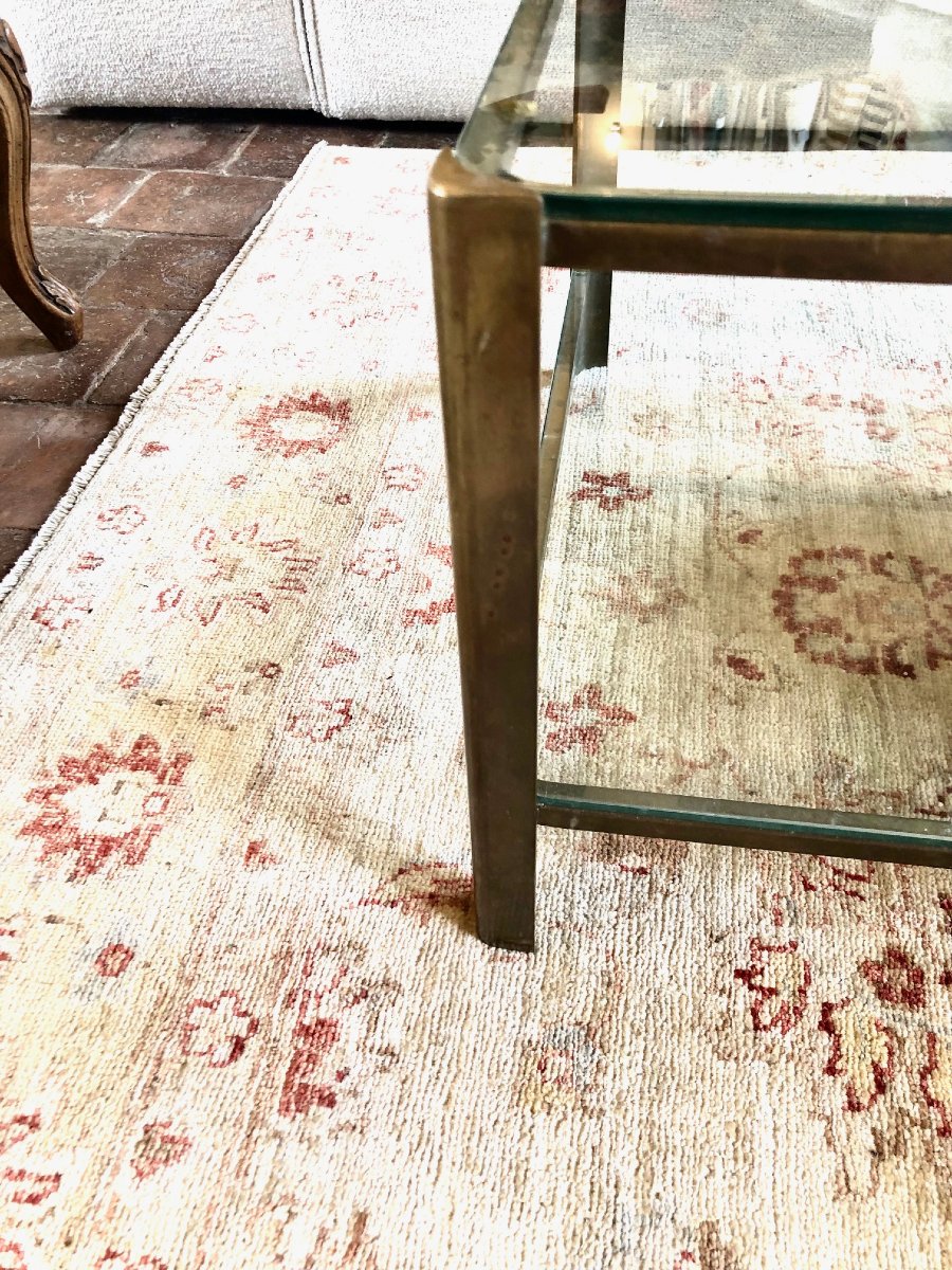 Jacques QUINET pour Maison Malabert table basse bronze, 2 plateaux verre-photo-3