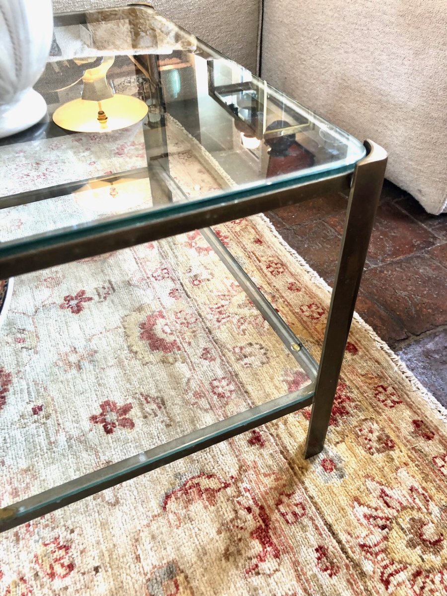 Jacques QUINET pour Maison Malabert table basse bronze, 2 plateaux verre-photo-4