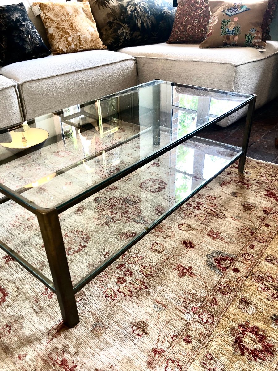 Jacques QUINET pour Maison Malabert table basse bronze, 2 plateaux verre-photo-2