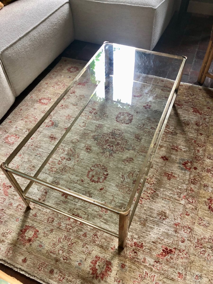 Jacques QUINET pour Maison Malabert table basse bronze, 2 plateaux verre-photo-7