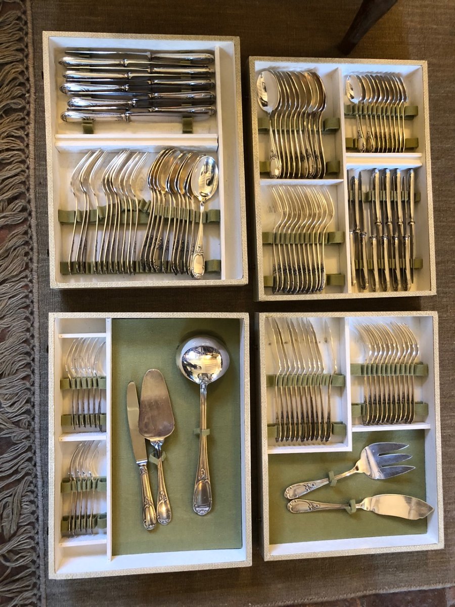 grande ménagère en métal argenté François Frionnet 124 pièces et son coffret 4 tiroirs-photo-4