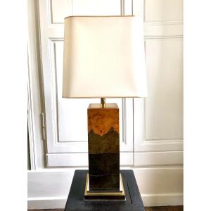 Grande Lampe Jean Claude Mahey Marqueterie De Loupe