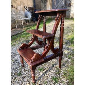 Library Staircase 3 Steps, Late Nineteenth Mahogany