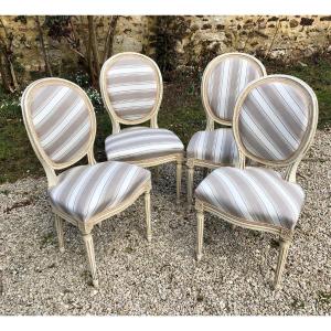 4 Style L XVI Medallion Chairs, Reupholstered