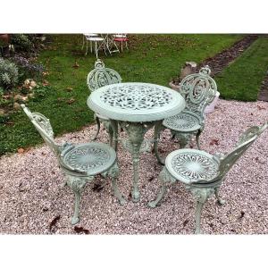 Napoleon III Garden Furniture In Water Green Lacquered Cast Iron 