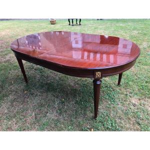 Grande Table Ovale Louis XVI Acajou Verni, Extensible, XIXe 