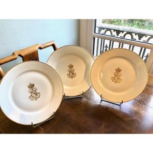 Manufacture De Sèvres, Service De l'Empereur Napoléon III, 3 Grandes Assiettes Plates 