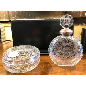 Baccarat Michelangelo: Round Box And Bottle With Silver Collar 19th