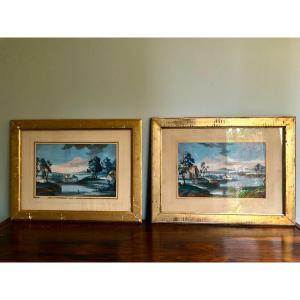 paire de gouaches école napolitaine XIXe 