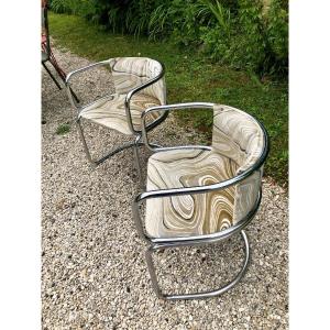 paire de chaises "canteliver" en métal chromé, forme gondole, années 70