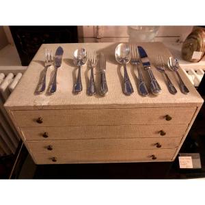 grande ménagère en métal argenté François Frionnet 124 pièces et son coffret 4 tiroirs