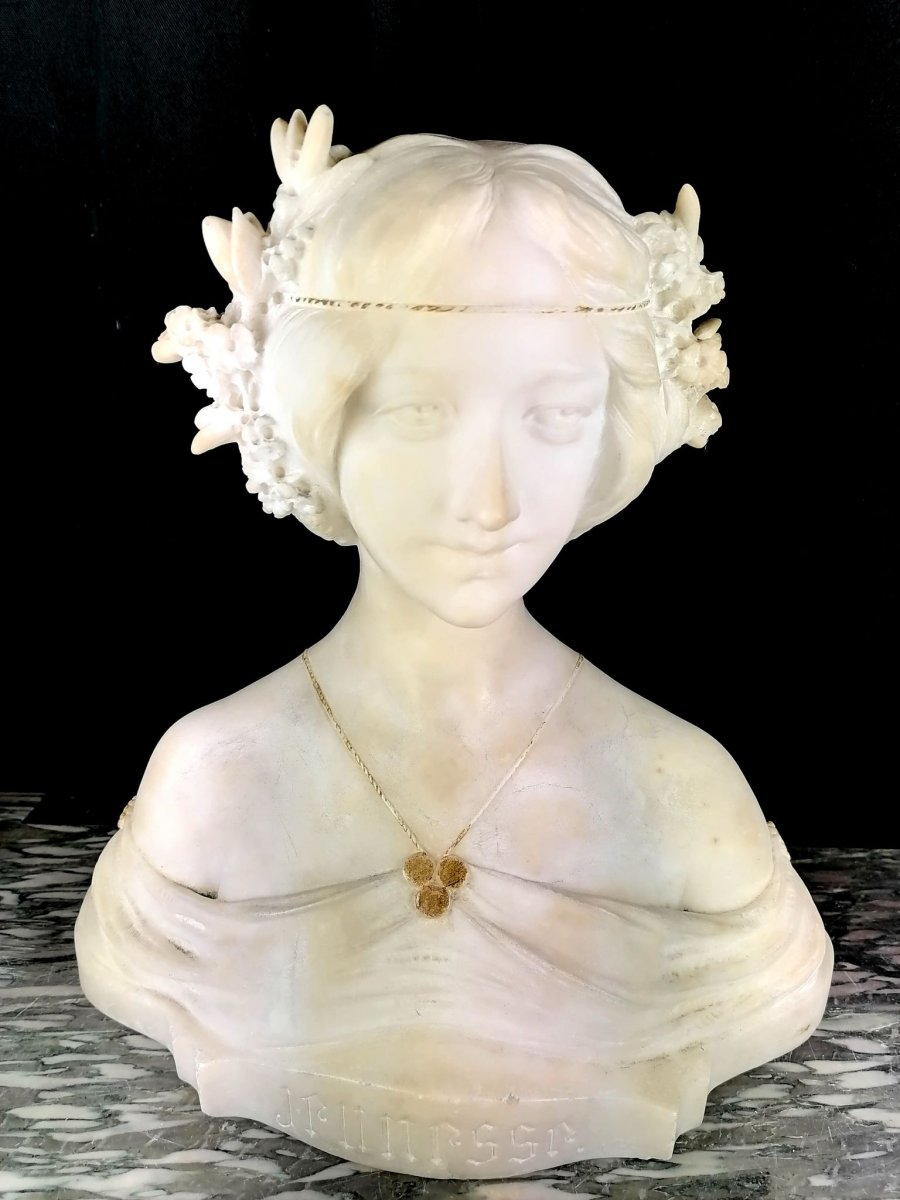 Sculpture Statue Femme Albâtre Art Nouveau
