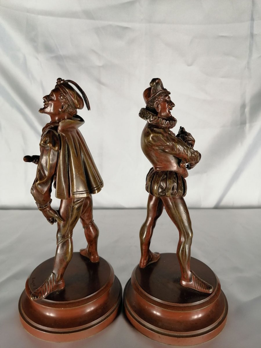 Pair Of Bronze Statues XIXth Century Comedia Dell'arte, Alfred Barye-photo-2