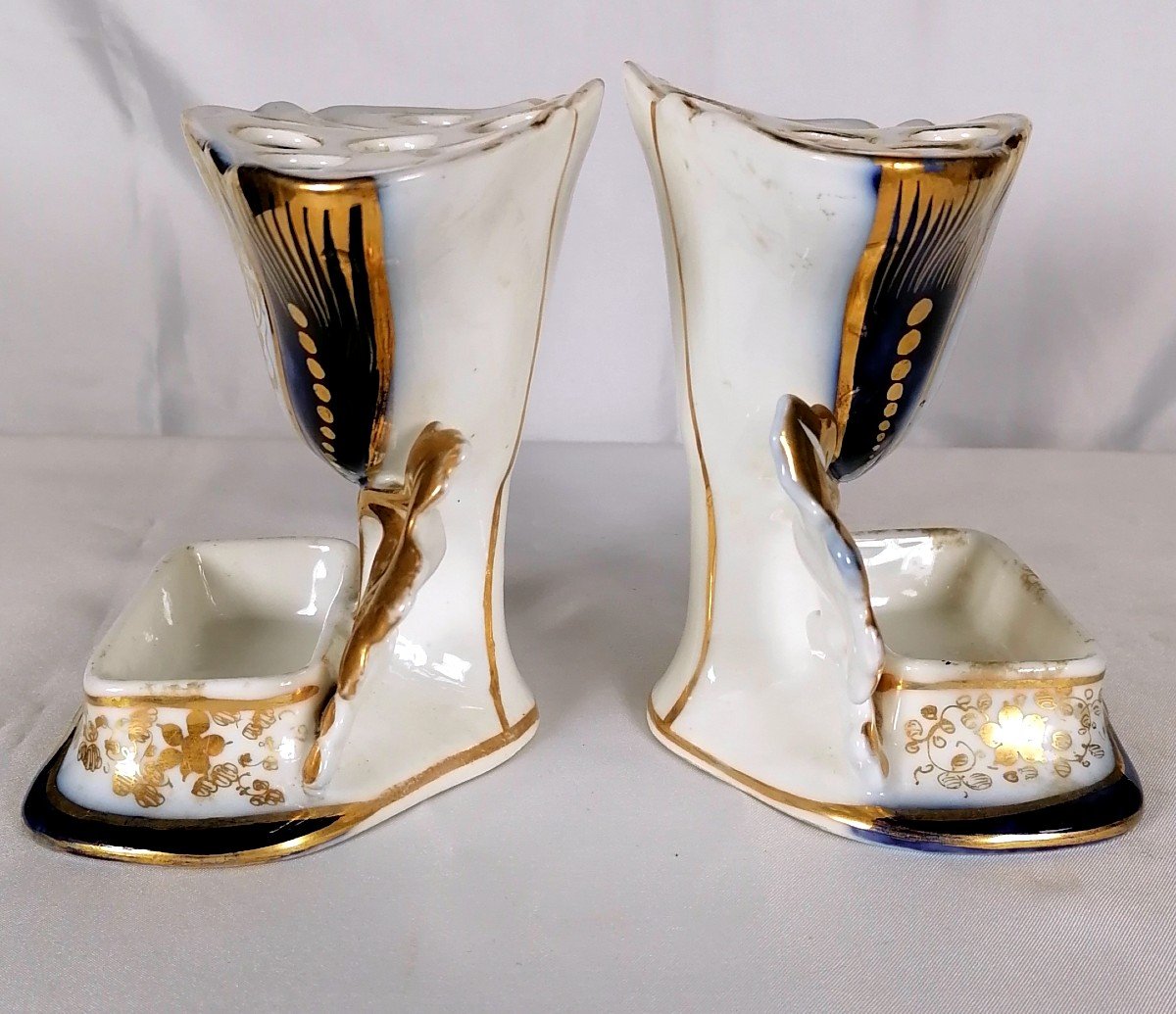 Paire Vase Pique Fleur En Porcelaine De Valentine XIXème Siècle -photo-2