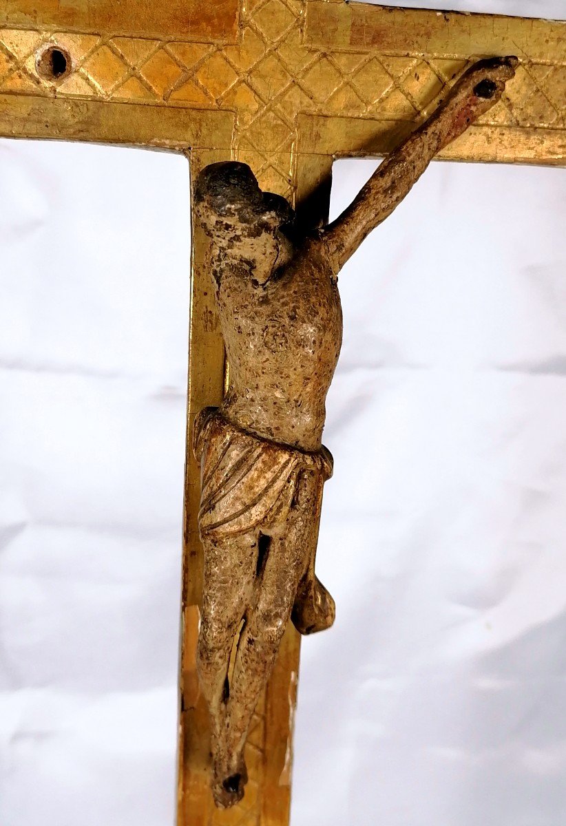 Crucifix Bois Sculpté Doré XVIII XIXème-photo-4