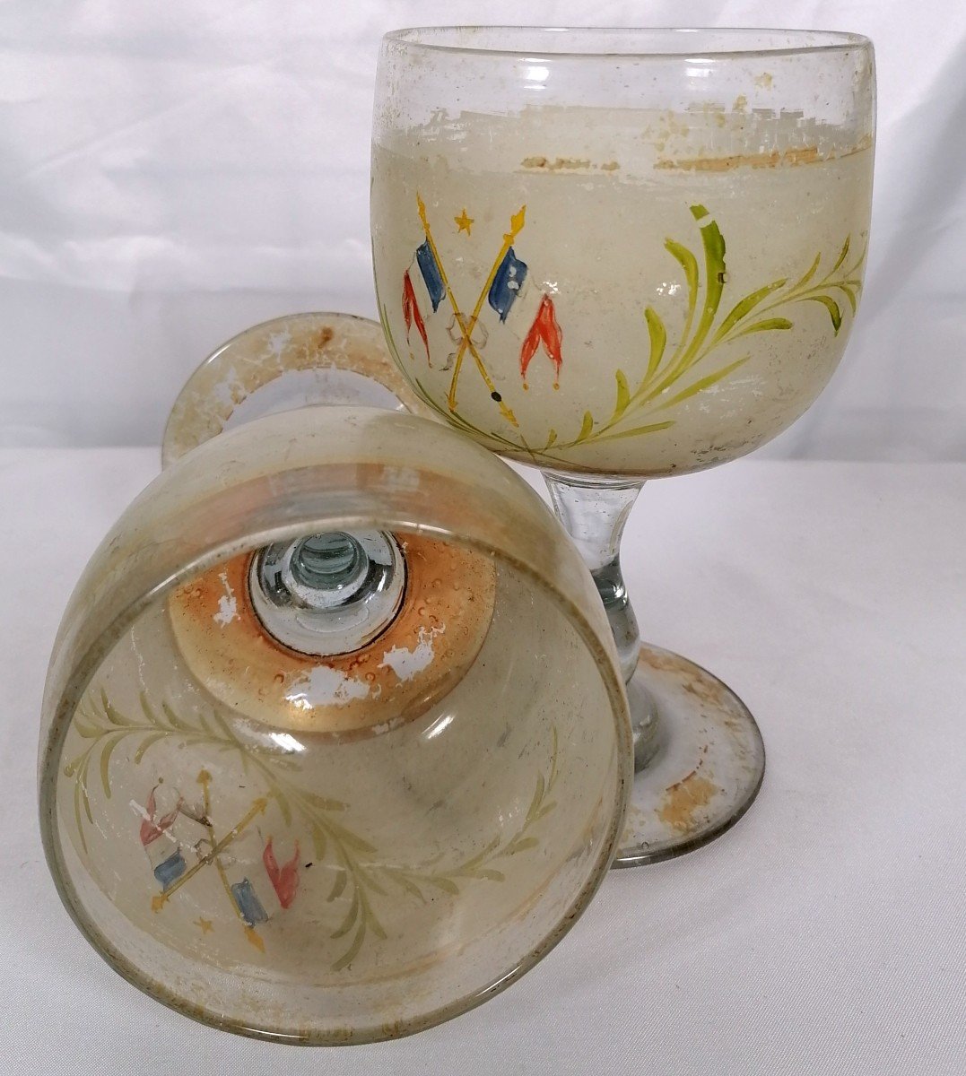 Antique Hand Painted Bistro Wine Glasses The Pair-photo-2