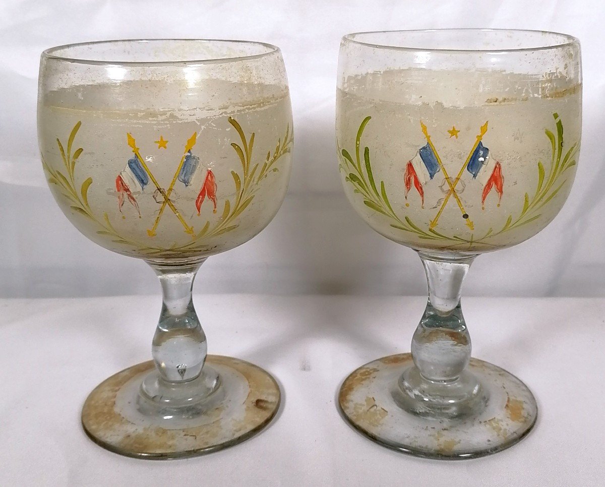 Antique Hand Painted Bistro Wine Glasses The Pair