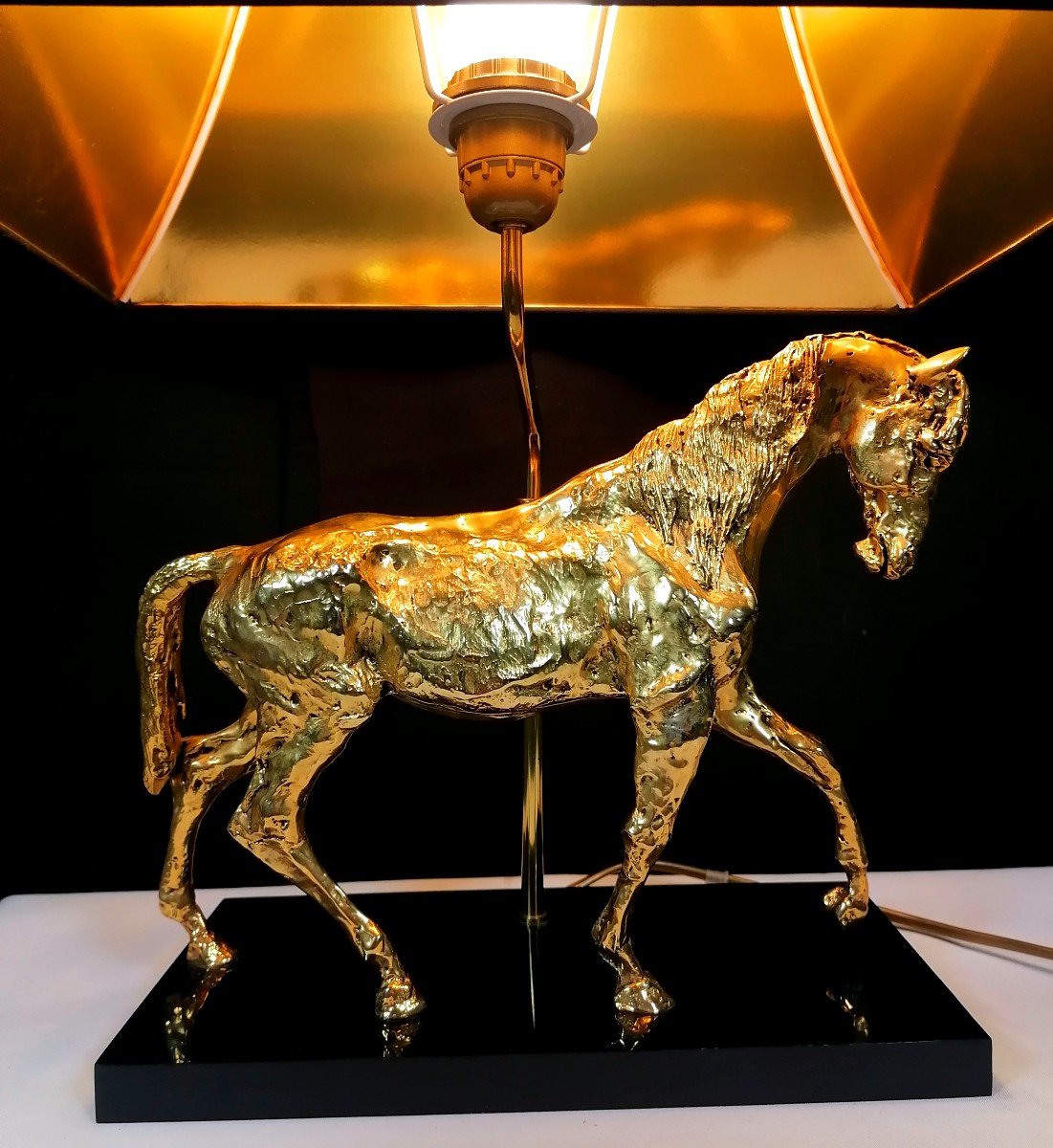 Gilt Bronze Horse Table Lamp 1970-photo-4