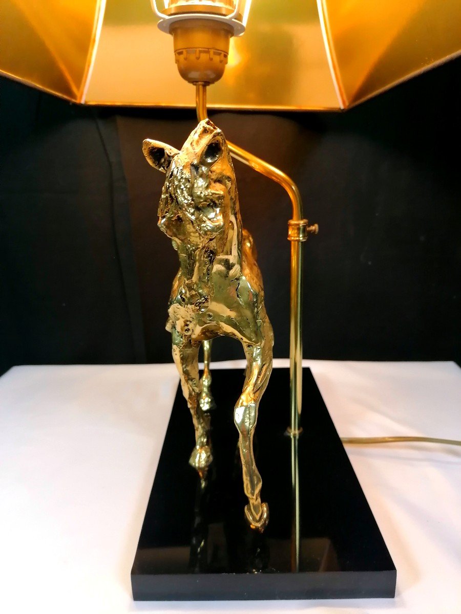 Lampe De Table Cheval Bronze Doré 1970-photo-2