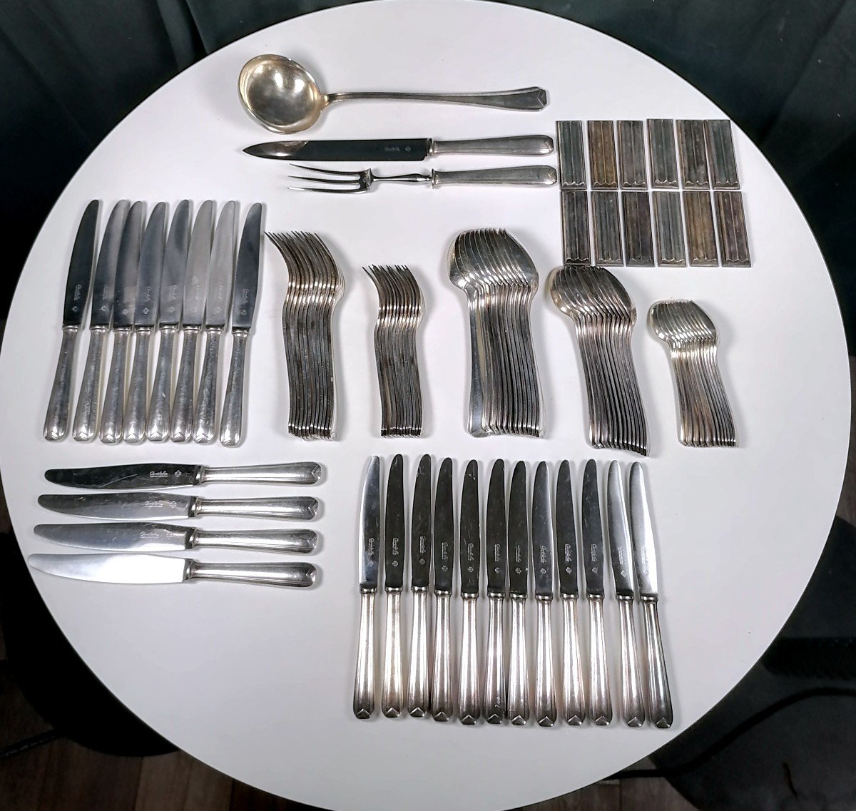 Silver Plated Cutlery Set Christofle Model Chevron 99 Pieces