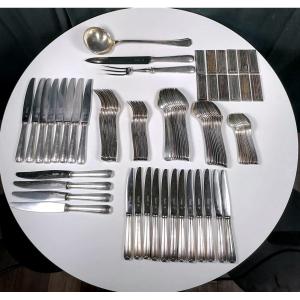 Silver Plated Cutlery Set Christofle Model Chevron 99 Pieces