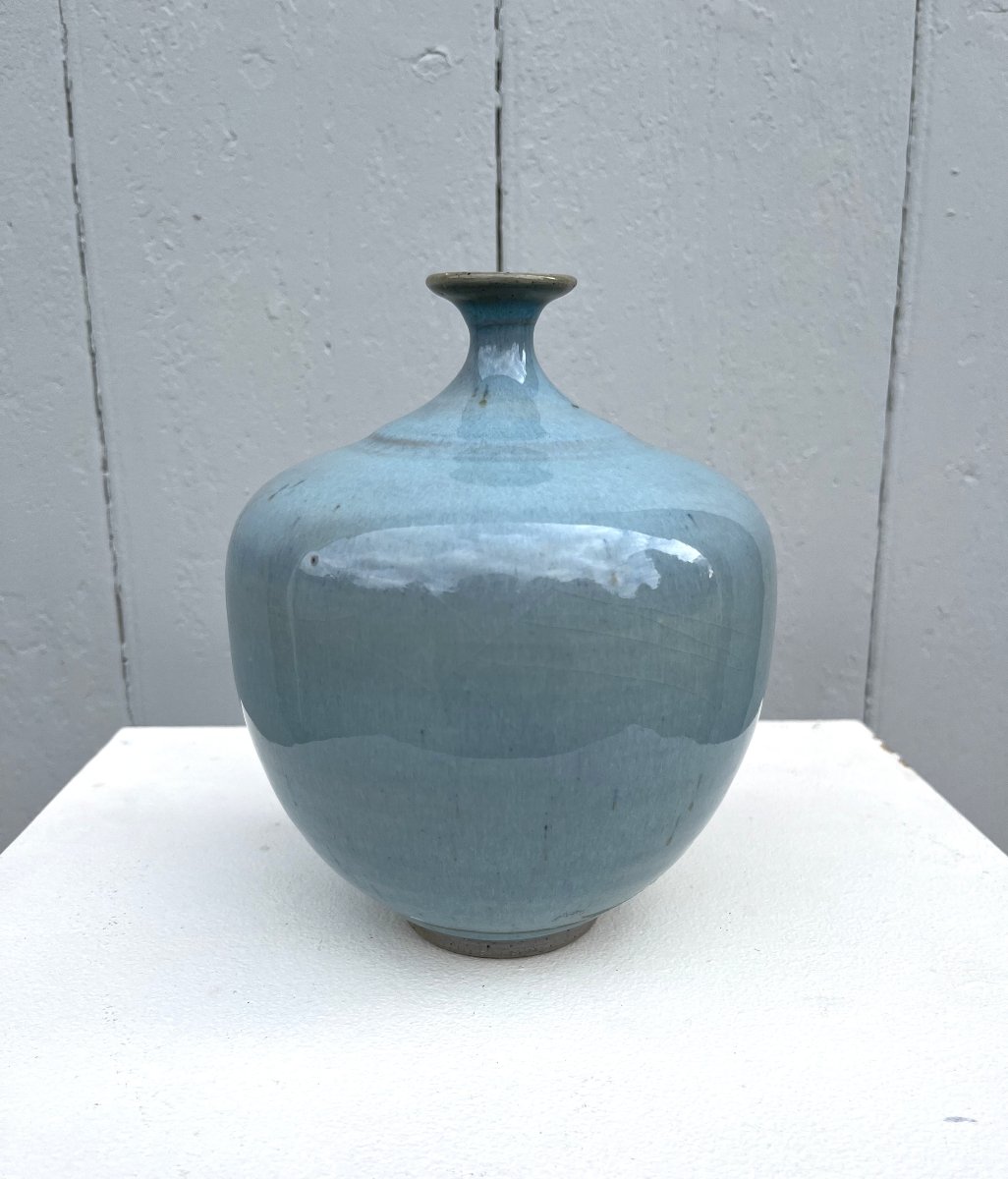 Roger Collet, vase soliflore bleu céladon-photo-4