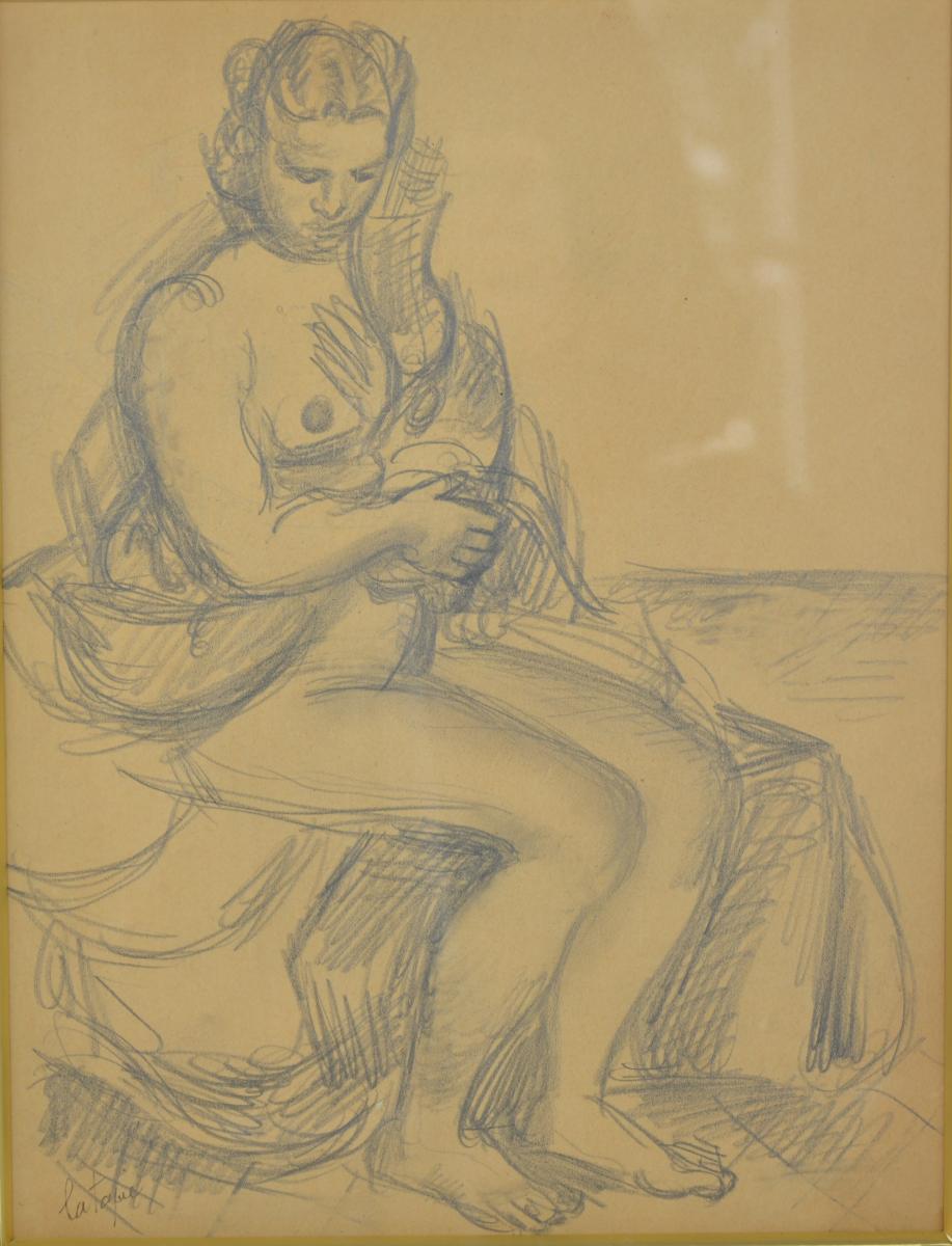 Louis Latapie, Leda And The Swan, Drawing On Paper
