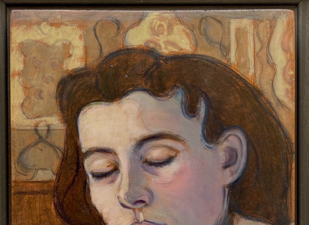 Pierre Charbonnier (1897-1978). Le Sommeil. Huile Sur Panneau, Monogramm&eacute;e, Sign&eacute;e Et Titr&eacute;e.-photo-1