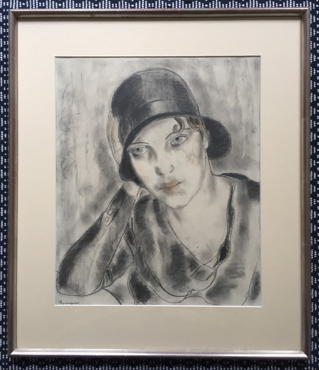 Zygmunt Szpingier (1901-1960). Portrait Of A Boyish Woman, Circa 1920. Framed Drawing.-photo-2