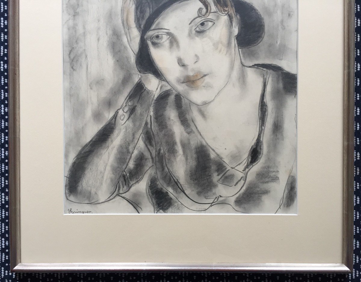 Zygmunt Szpingier (1901-1960). Portrait Of A Boyish Woman, Circa 1920. Framed Drawing.-photo-6