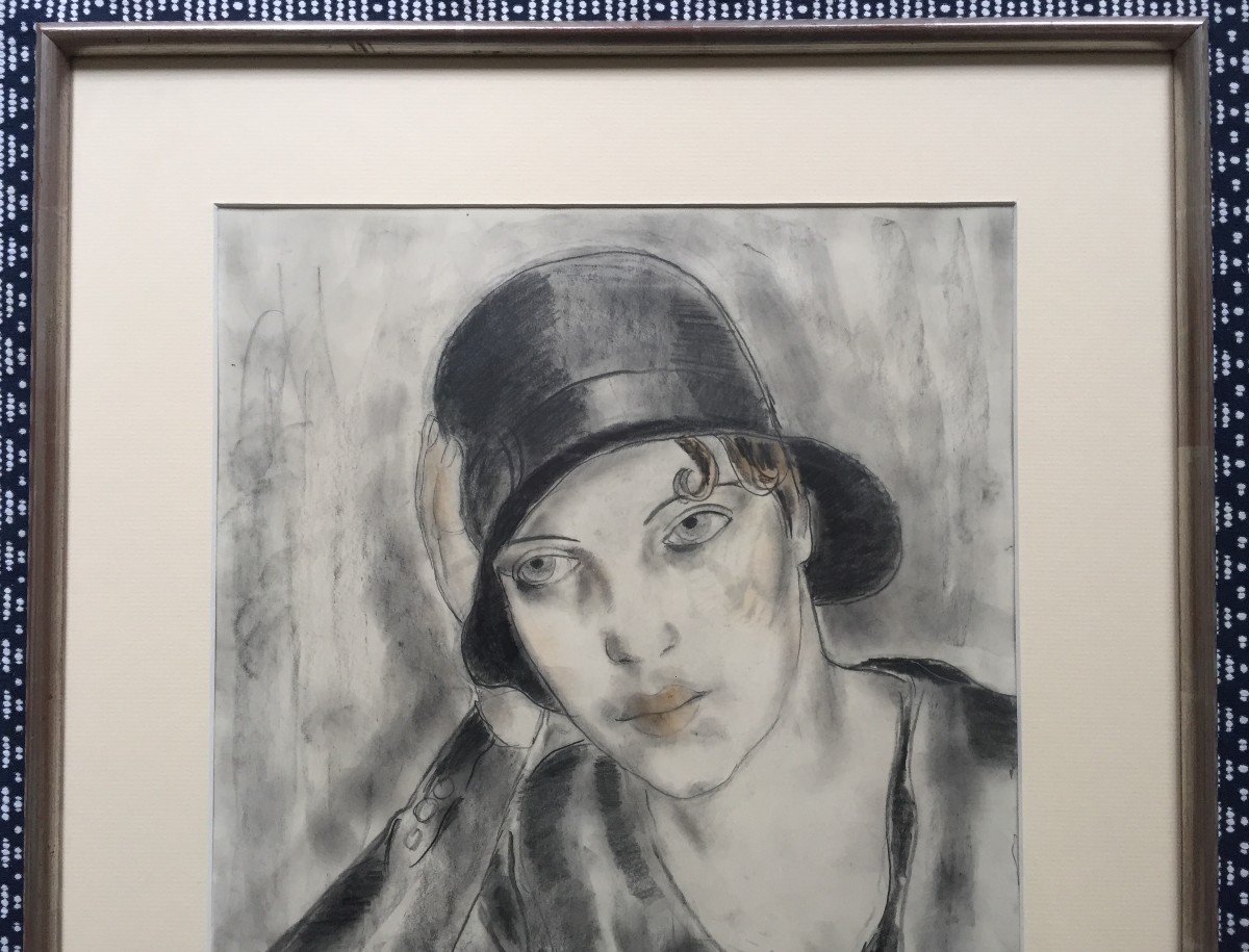 Zygmunt Szpingier (1901-1960). Portrait Of A Boyish Woman, Circa 1920. Framed Drawing.-photo-7