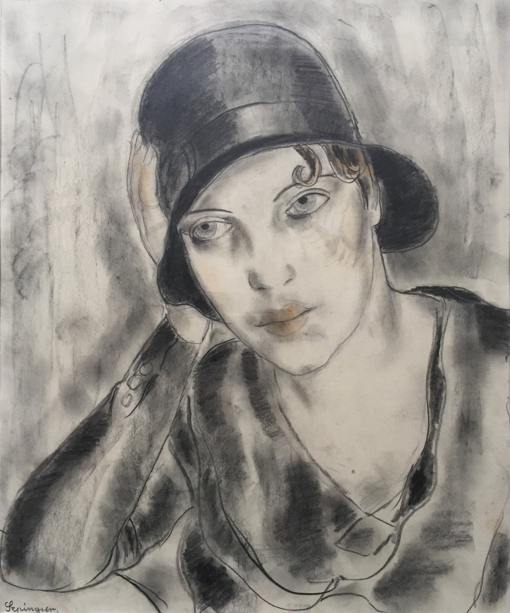 Zygmunt Szpingier (1901-1960). Portrait Of A Boyish Woman, Circa 1920. Framed Drawing.