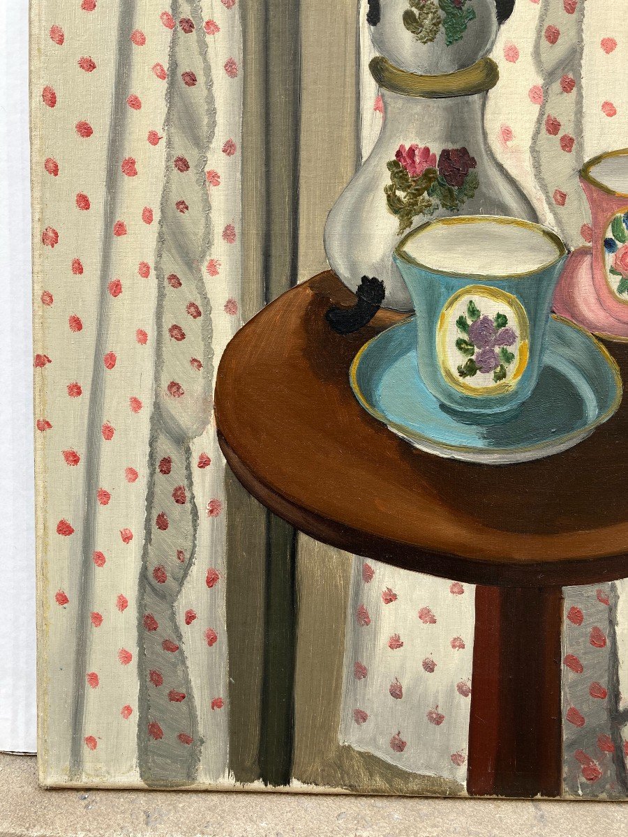 Juliette Juvin (1891-1978). Tea Time, 1929. Oil On Canvas, Signed And Dated.-photo-1