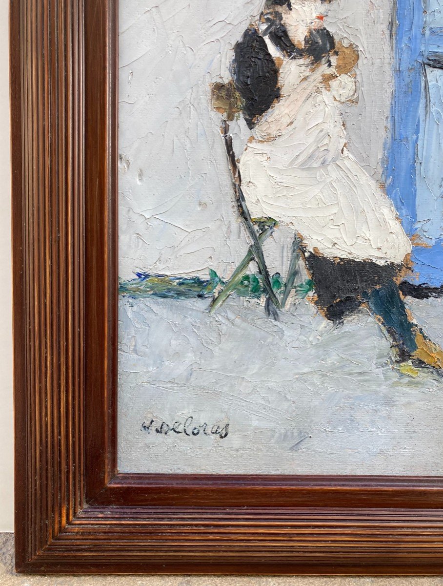 Henriette Deloras (1901-1941). La Couture. Huile Sur Carton, Signée En Bas à Gauche.-photo-1