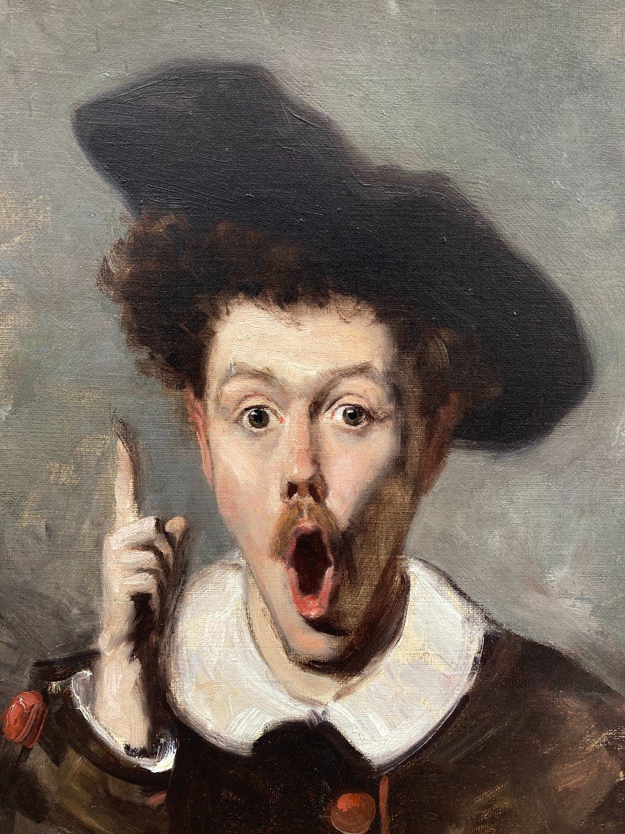 Ecole Française Vers 1900. La Surprise ou Portrait De Comédien. Huile Sur Toile.-photo-3