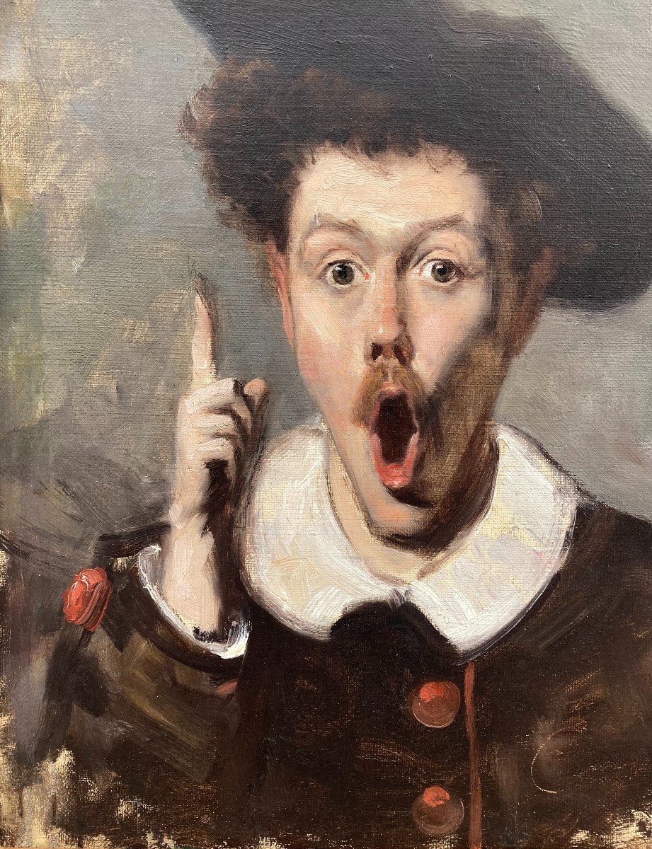 Ecole Française Vers 1900. La Surprise ou Portrait De Comédien. Huile Sur Toile.-photo-1