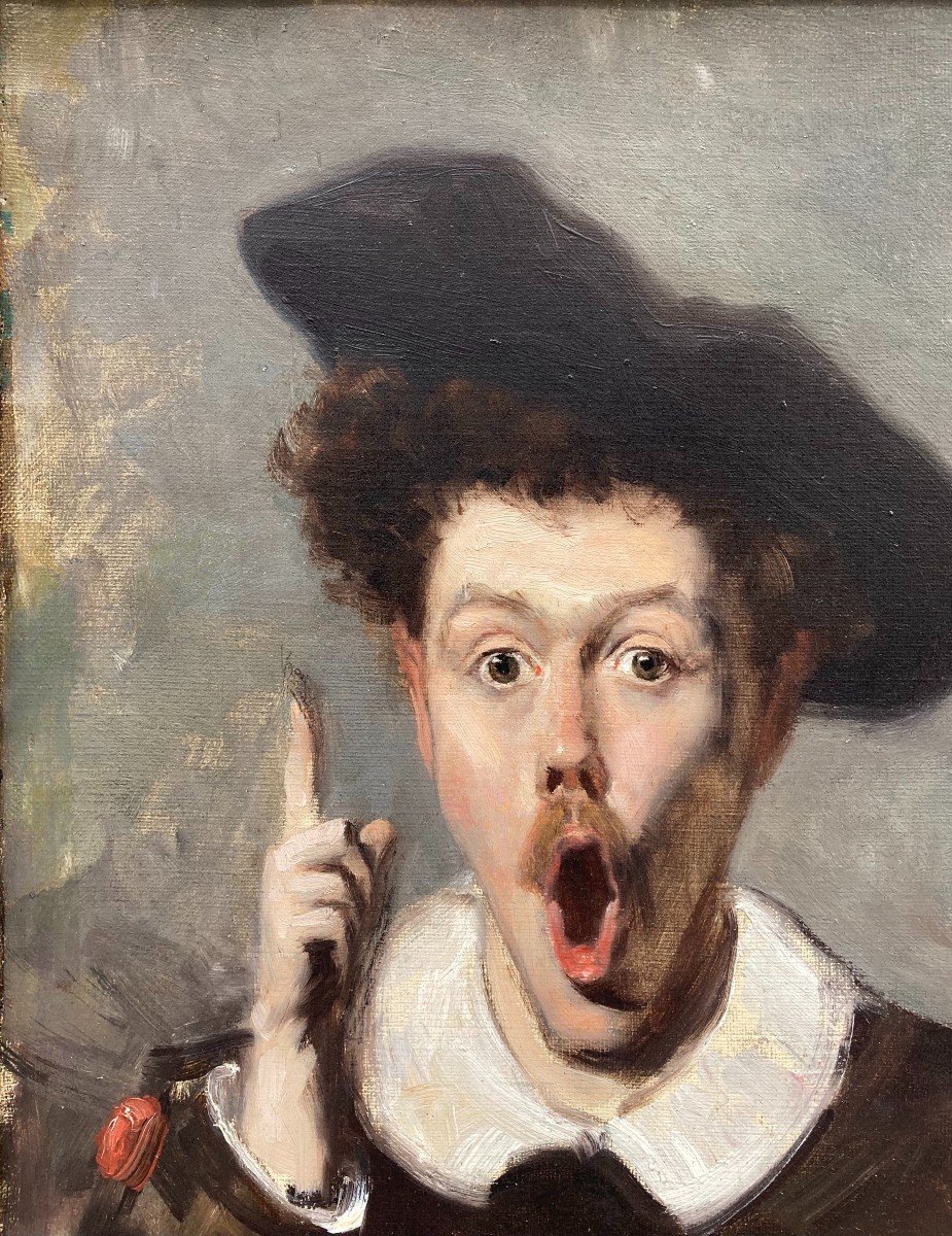 Ecole Française Vers 1900. La Surprise ou Portrait De Comédien. Huile Sur Toile.-photo-4
