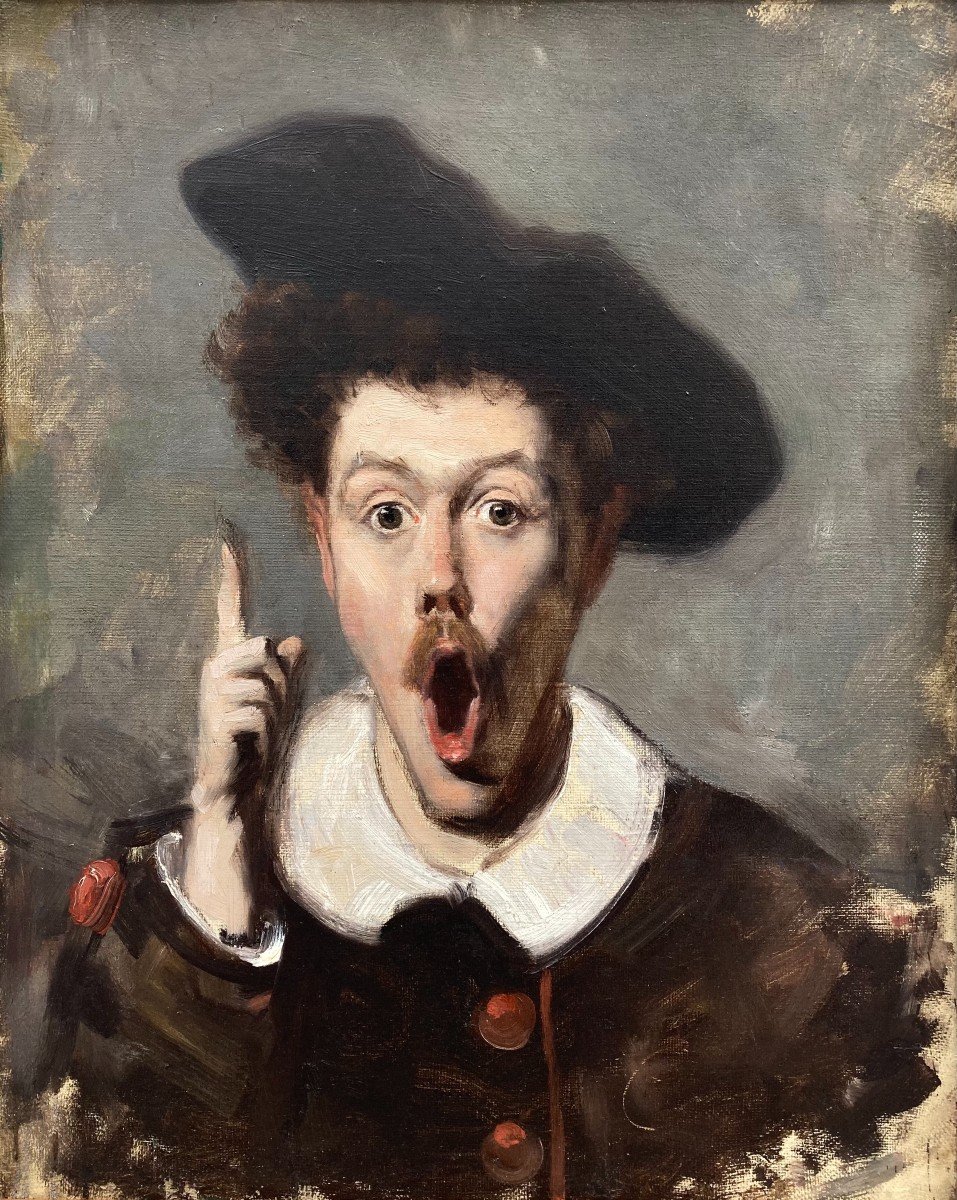 Ecole Française Vers 1900. La Surprise ou Portrait De Comédien. Huile Sur Toile.
