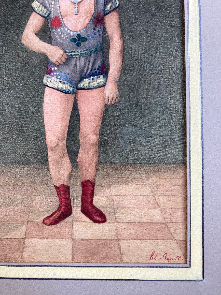 Ch. Rezell (Actif vers 1900). Portrait d&rsquo;Homme D&eacute;guis&eacute;. Aquarelle, Sign&eacute;e En Bas &agrave; Droite.-photo-2
