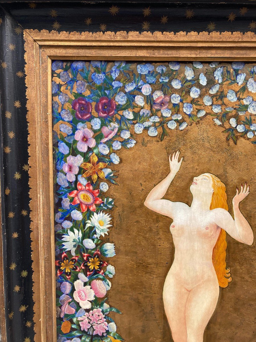François Chemin (active Around 1930-1950). The Birth Of Venus, Paris, 1947. Oil, Gold Leaf-photo-2